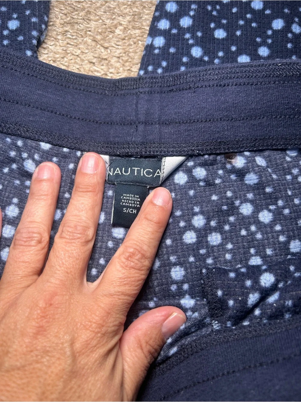 Nautica Womens Navy Blue Dot-Print Long Sleeve Pant Pajama Set Warm Cozy Relaxed